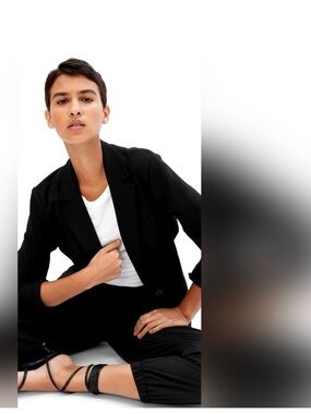 GAP Black Ponte Knit Blazer L Stretch Career Office Jacket Rayon Nylon Spandex